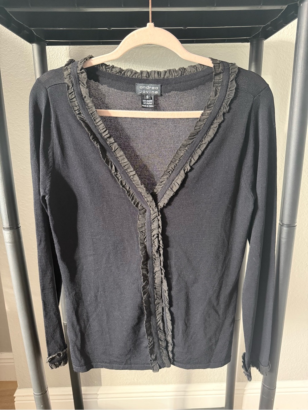 Andrea Jovine Black Ruffle-Trim Cardigan